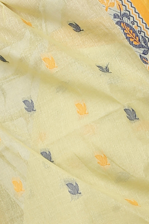 Light Yellow Pure Cotton Provati Tant Saree (1074)
